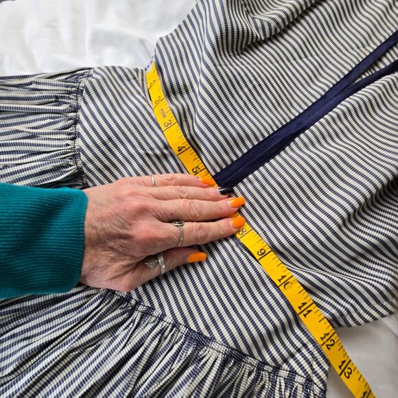 Vintage handmade striped dress 50s 60s XXS petite high neck blue cream ivory - Picture 15 of 15